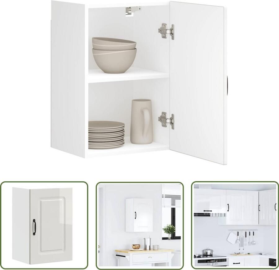 The Living Store Keukenwandkast Kalmar bewerkt hout hoogglans wit Keukenwandkast Opslagoplossing Keukenorganisation Houten Kast Witte Keuken