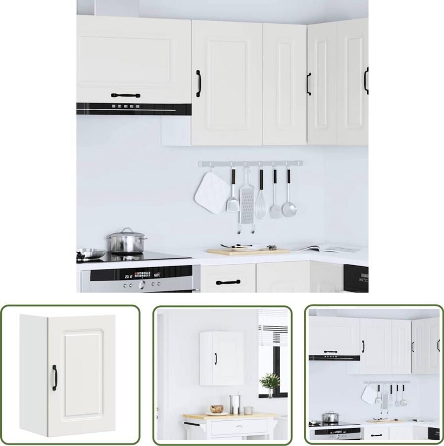 The Living Store Keukenwandkast Kalmar bewerkt hout wit Keukenkast Wandkast Opslagoplossing Keukeninrichting Houten Kast