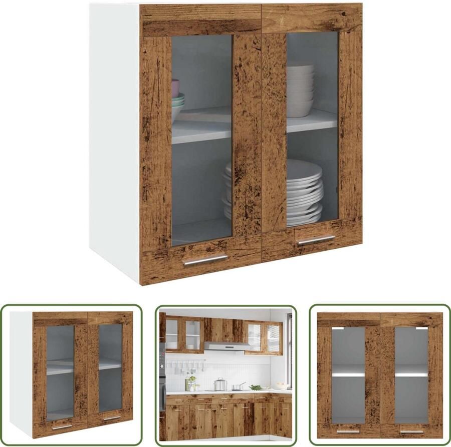 The Living Store Keukenwandkast met glazen deur 60x31x60 cm oud houtkleurig Keukenkast Wandkast Opslagoplossing Keukeninrichting Houten Kast