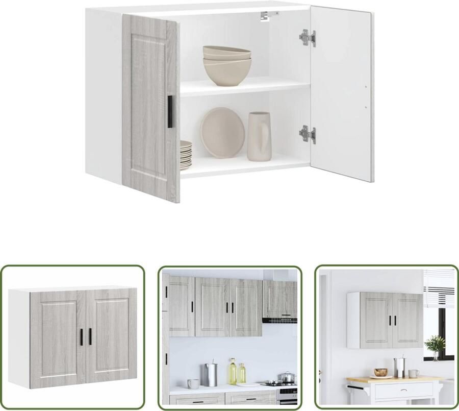 VidaXL Wandkast Keukenkast Keukenwandkast Porto bewerkt hout grijs sonoma eiken Opslagoplossing Grijze Keuken Houten Keuken