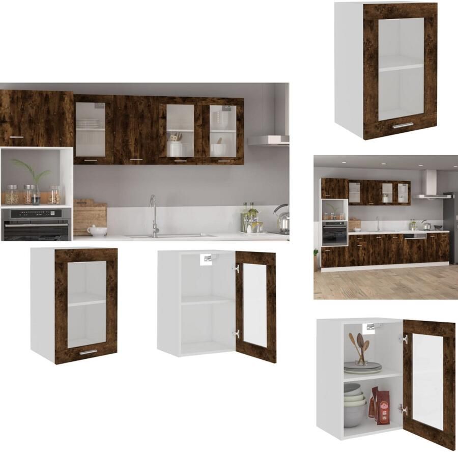 VidaXL Wandkast Lyon 40x31x60 cm glas en bewerkt hout gerookt eikenkleurig - Foto 3