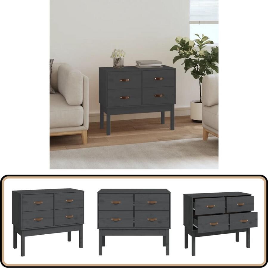 VidaXL Wandkast Massief Grenenhout Grijs Wandkast Grenoble Hout Opbergkast Living Room Furniture Salontafel