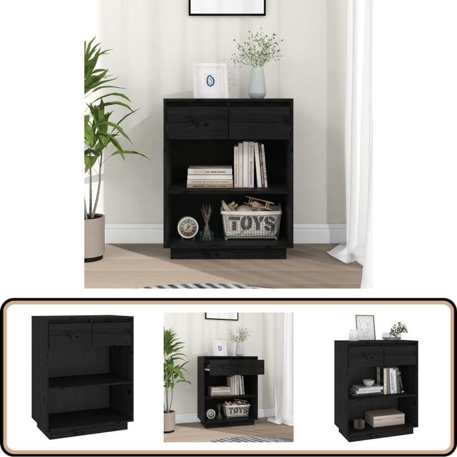 VidaXL Wandkast Massief Grenenhout Zwart Wandkast Opbergkast Grenenhouten Kast Zwarte Kast Salontafel - Foto 2