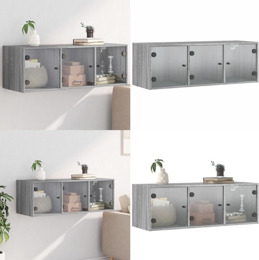 VidaXL Wandkast met glazen deuren 102x37x35 cm grijs sonoma eiken Wandkast Wandkasten Opbergkast Wandgemonteerde Kast