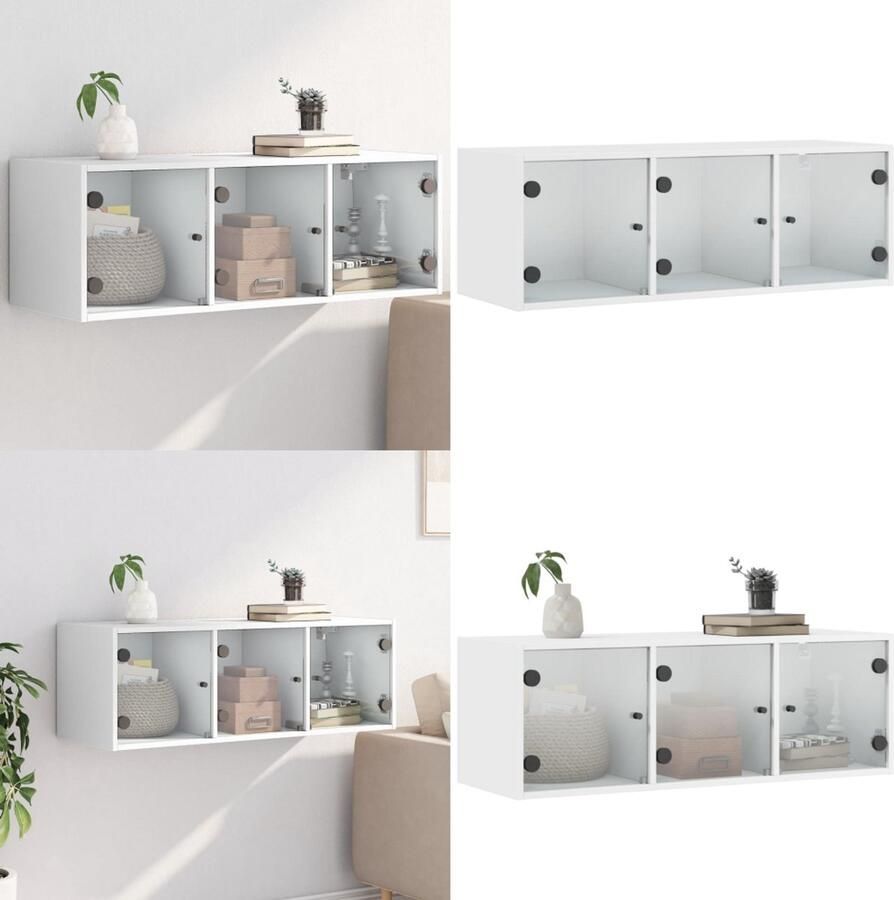 VidaXL Wandkast met glazen deuren 102x37x35 cm wit Wandkast Wandkasten Opbergkast Wandgemonteerde Kast