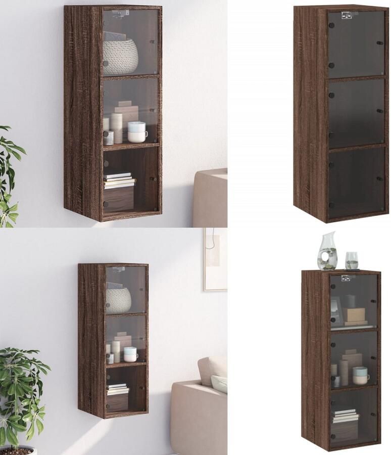 VidaXL Wandkast met glazen deuren 35x37x100 cm bruineikenkleurig Wandkast Wandkasten Opbergkast Wandgemonteerde Kast