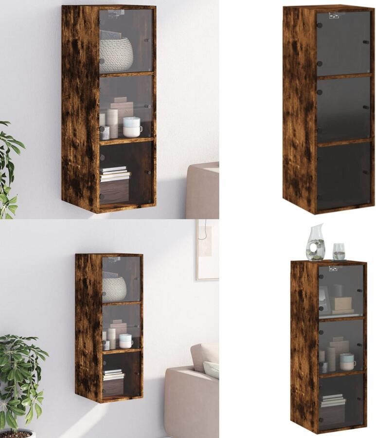 VidaXL Wandkast met glazen deuren 35x37x100 cm gerookt eikenkleurig Wandkast Wandkasten Opbergkast Wandgemonteerde Kast