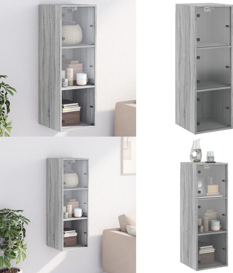 VidaXL Wandkast met glazen deuren 35x37x100 cm grijs sonoma eiken Wandkast Wandkasten Opbergkast Wandgemonteerde Kast