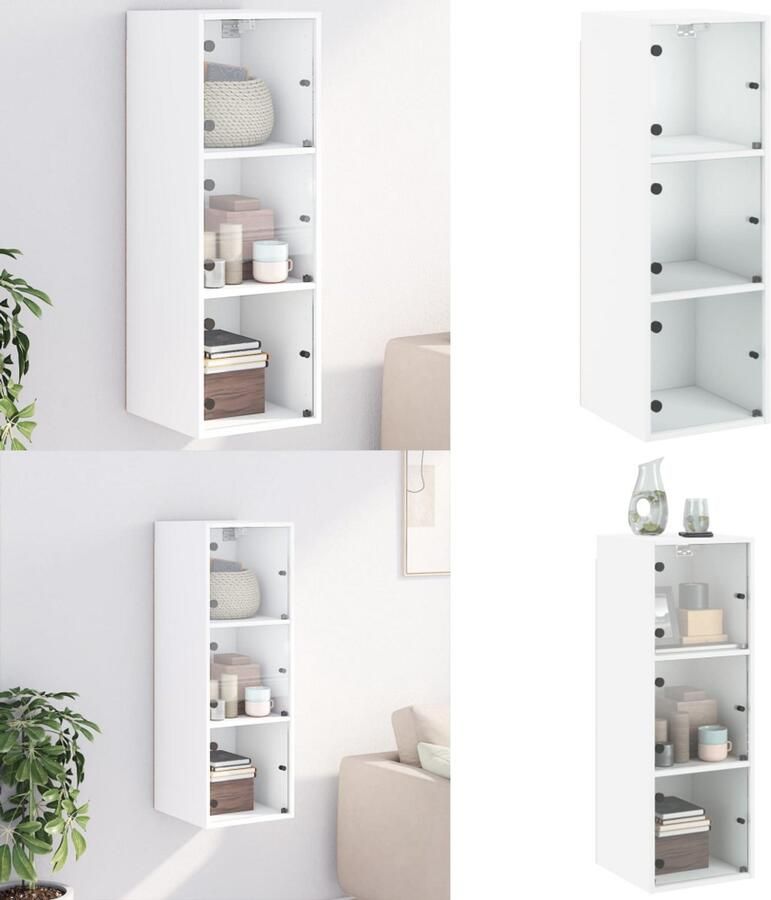 VidaXL Wandkast met glazen deuren 35x37x100 cm wit Wandkast Wandkasten Opbergkast Wandgemonteerde Kast