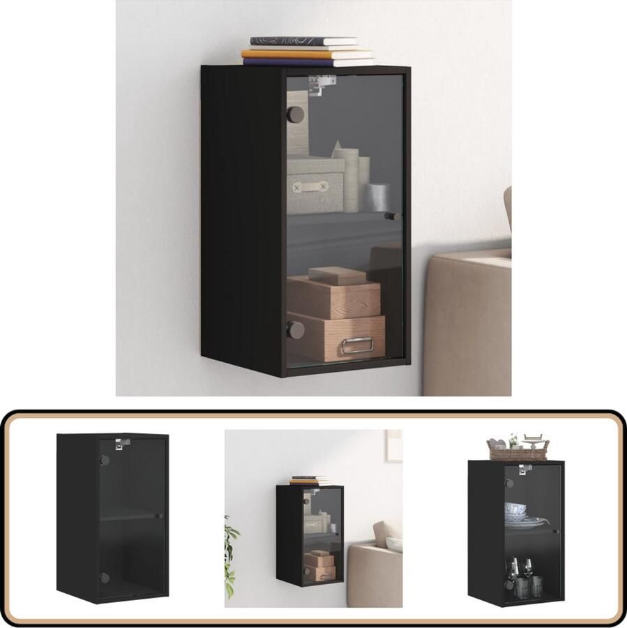VidaXL Wandkast met glazen deuren 35x37x68 5 cm zwart