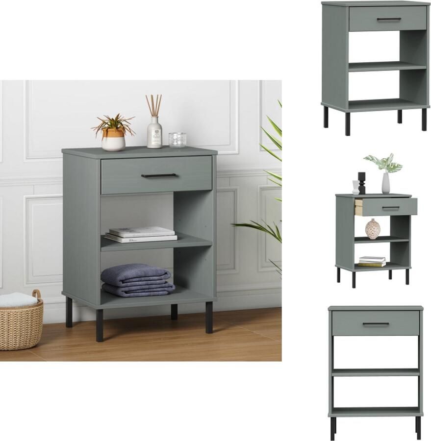 VidaXL Wandkast Wandkasten Kast Kasten Wandkast met metalen poten OSLO massief grenenhout grijs