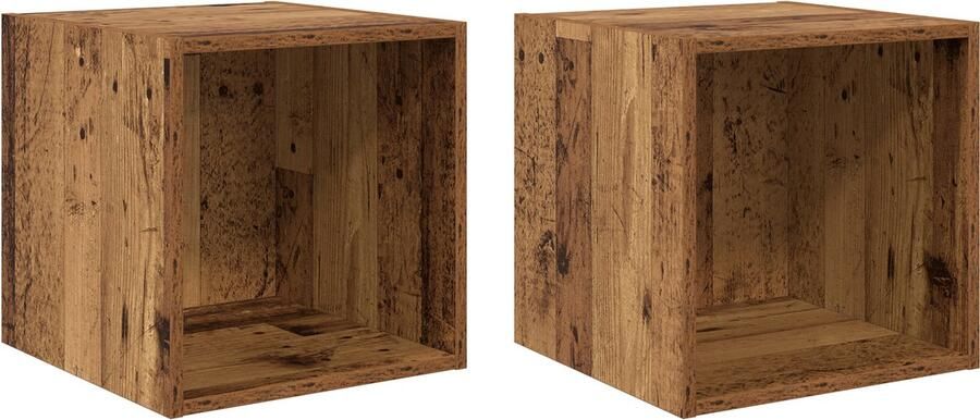 VidaXL Wandkast met plank 2 pcs Oud hout 37 x 37 x 37 cm Bewerkt hout