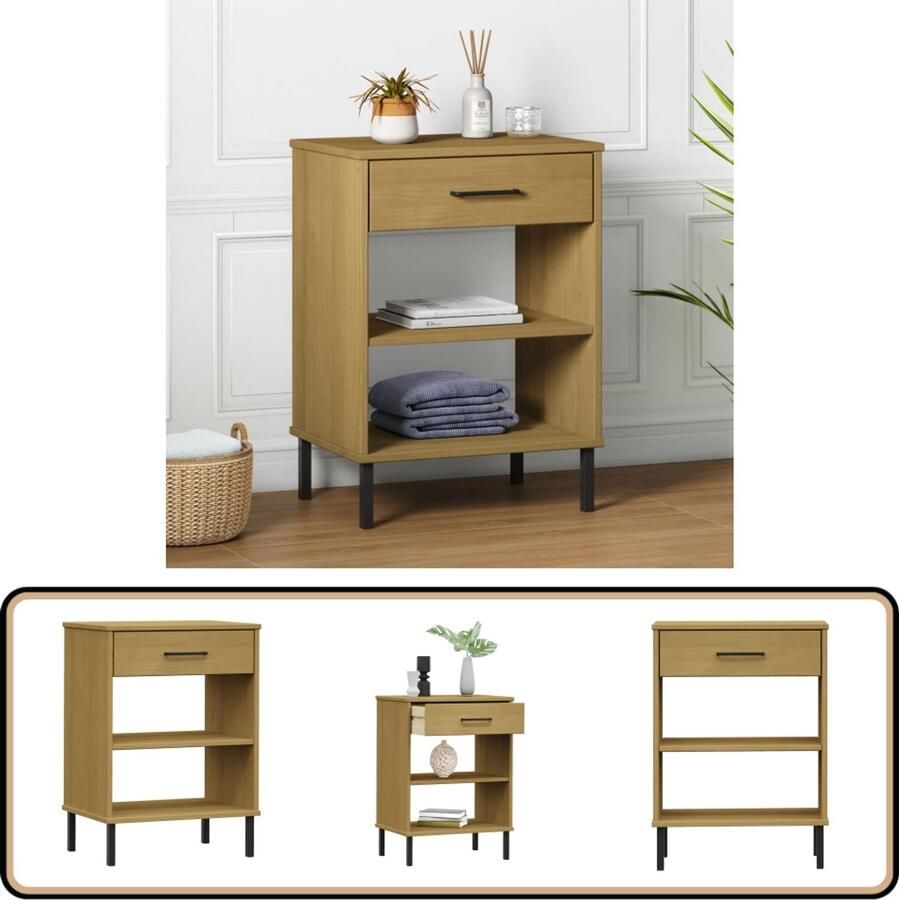 VidaXL Wandkast OSLO Massief Grenenhout Bruin Industriele Wandtafel Houten Wandtafel Vintage Wandtafel Salontafel Entreebankje Opslagwandtafel Ladenkast