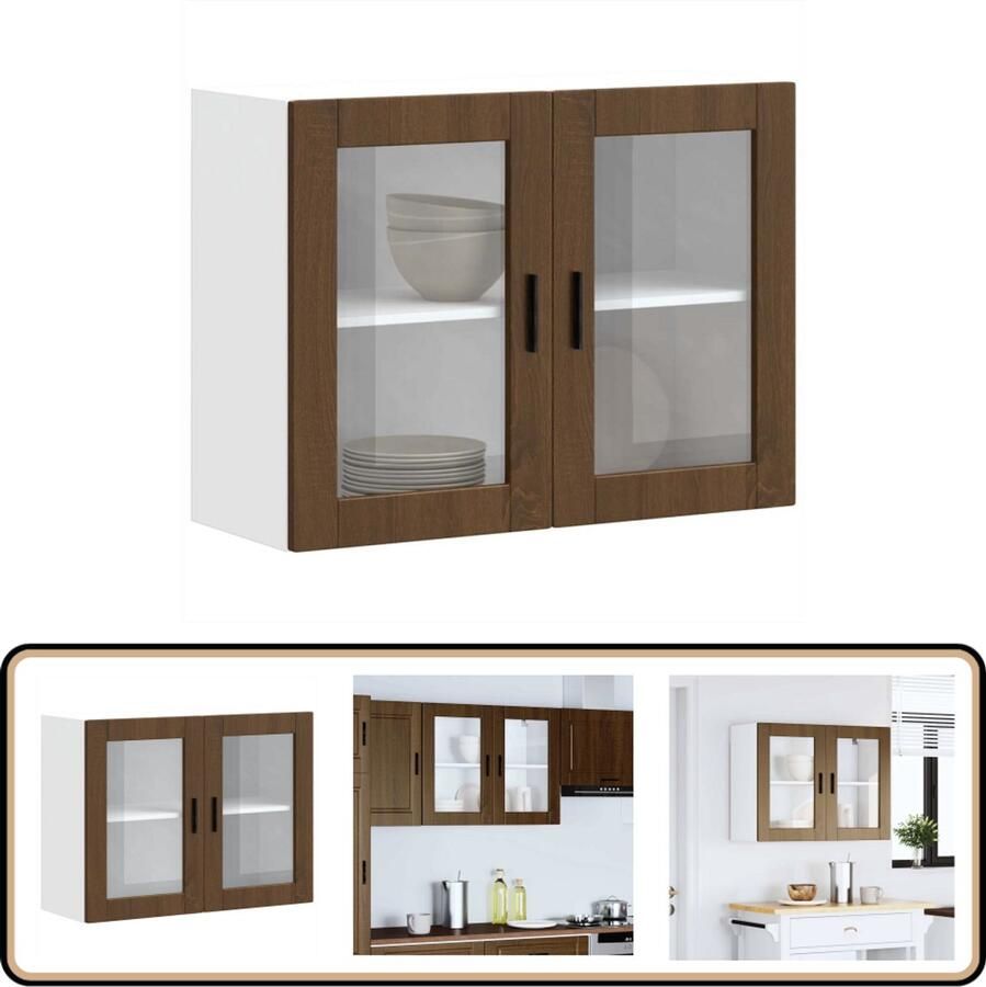 VidaXL Wandkast Porto Bruin eiken Glazen deur Keuken Kast Wandkast Opslagoplossing Keuken Organisatie Houten Kast