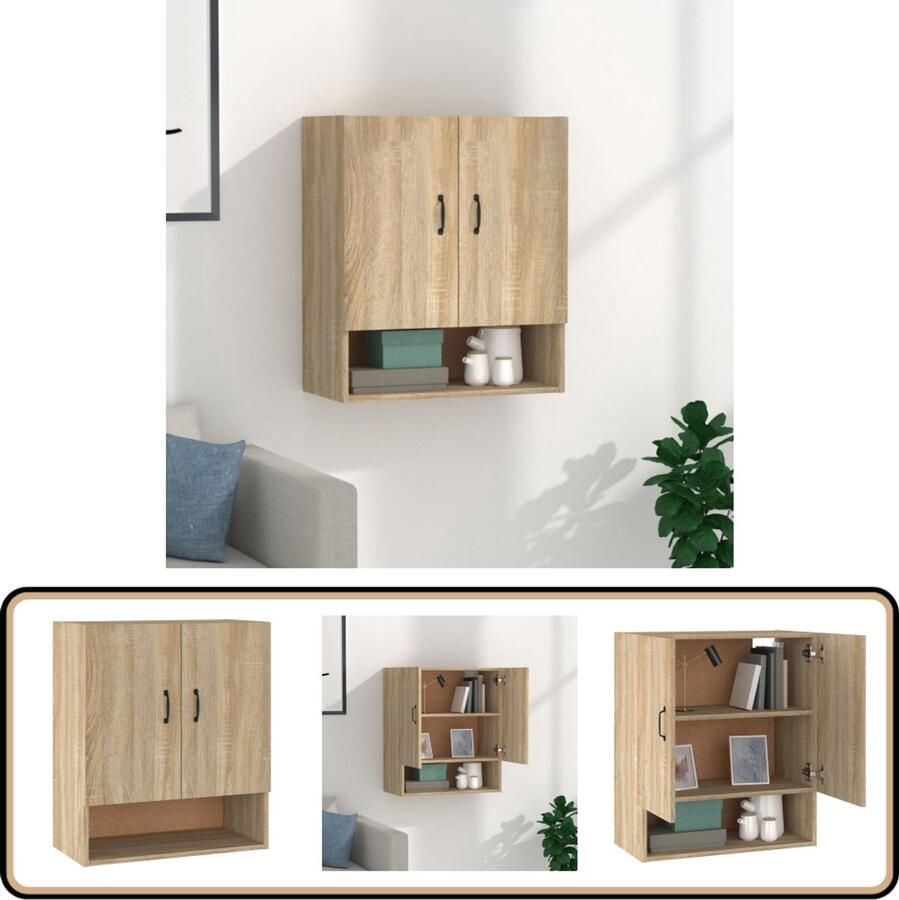 VidaXL Wandkast Sonoma Eiken 60x31x70 cm Wandkast Houten Kast Salontafel Woonkamerdecoratie Opslagoplossing