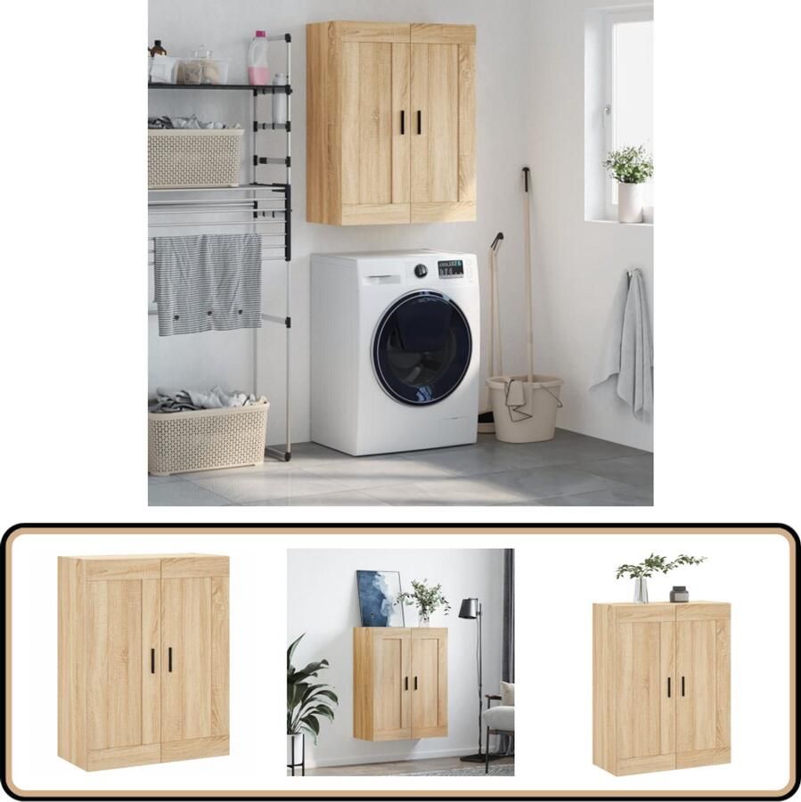 The Living Store Hangkast 69 5x34x90 cm sonoma eikenkleurig Wandkast Hangkast Opbergkast Houten Kast Sonoma Eiken - Foto 2