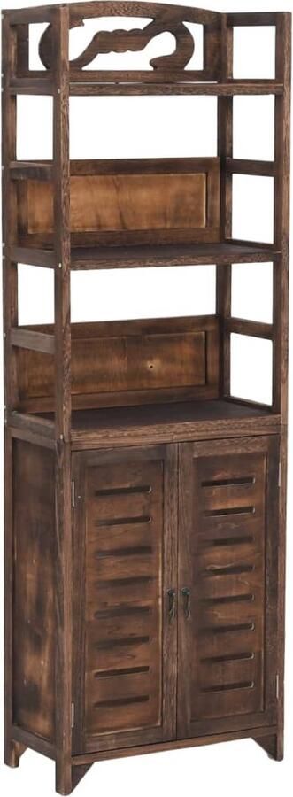 The Living Store Wandkast 46x24x140 cm massief paulowniahout donkerbruin Vitrinekast Wandkast Hout Donkere Bruine Kleuren Opslagruimte