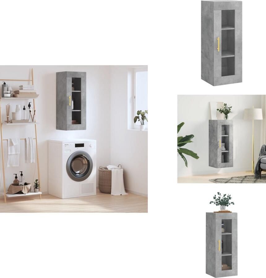 VidaXL Wandkast Wandkasten Hangkast Hangende Kast Hangkast 34-5x34x90 cm betongrijs