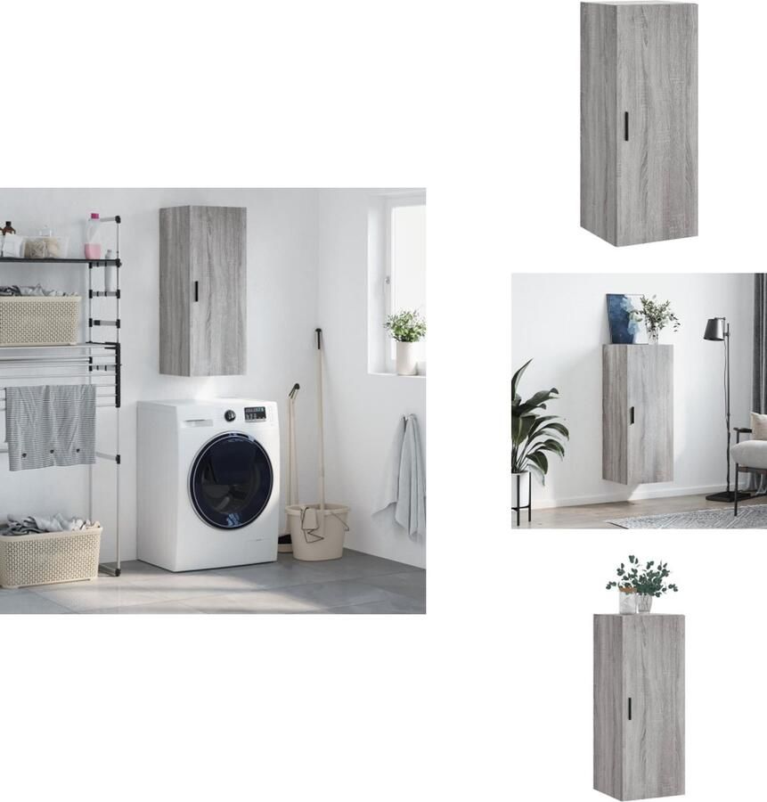 VidaXL Wandkast Wandkasten Hangkast Hangende Kast Hangkast 34 5x34x90 cm grijs sonoma eikenkleurig - Foto 2