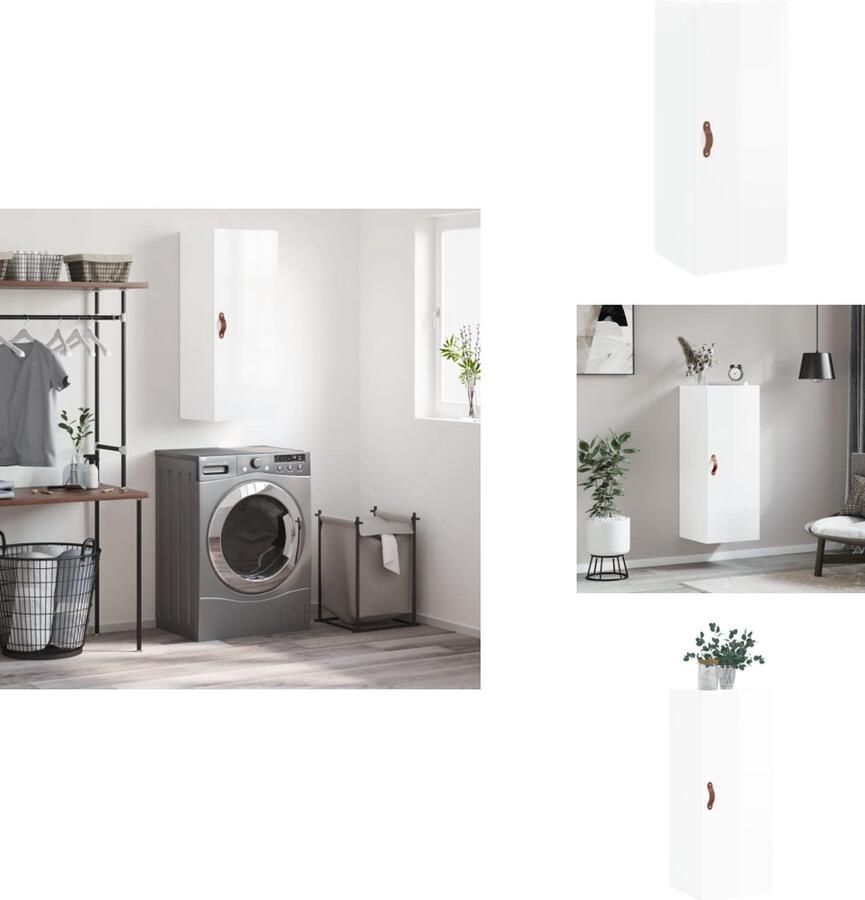 VidaXL Zwevende Hangkast Hoogglans Wit 34.5 x 34 x 90 cm Bewerkt Hout en Glas Keukenkast - Foto 2