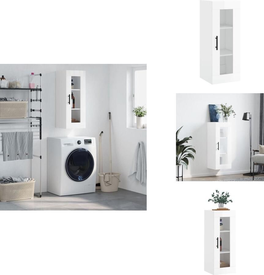 VidaXL Zwevende Hangkast Hoogglans Wit 34.5 x 34 x 90 cm Bewerkt Hout en Glas Keukenkast - Foto 3