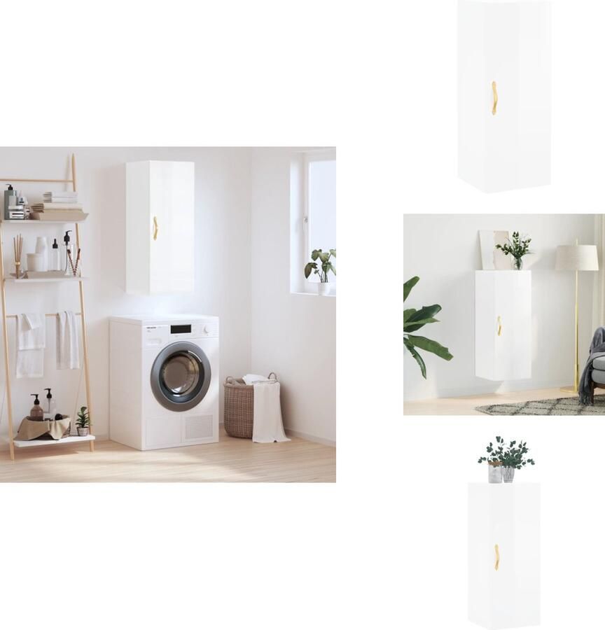 VidaXL Hangkast 34.5x34x90cm Hoogglans wit Wandgemonteerde opbergkast Duurzaam materiaal Voldoende opbergruimte Praktisch ontwerp Veelzijdige kast Montage vereist Keukenkast