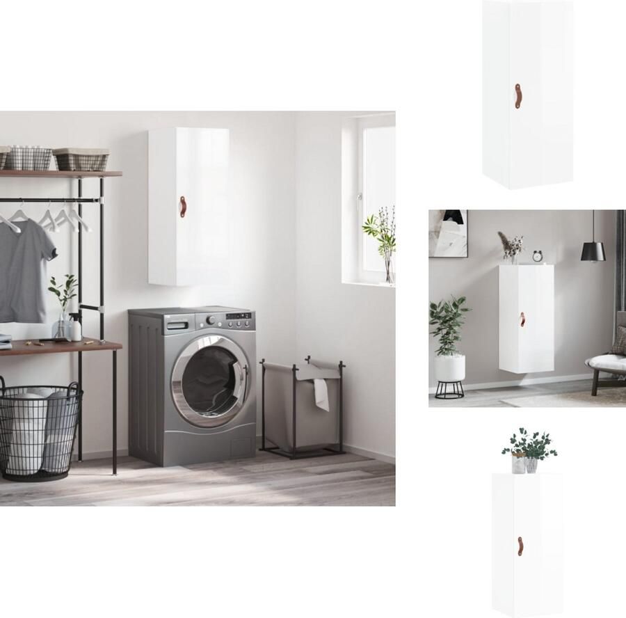 VidaXL Zwevende Hangkast Hoogglans Wit 34.5 x 34 x 90 cm Bewerkt Hout en Glas Keukenkast