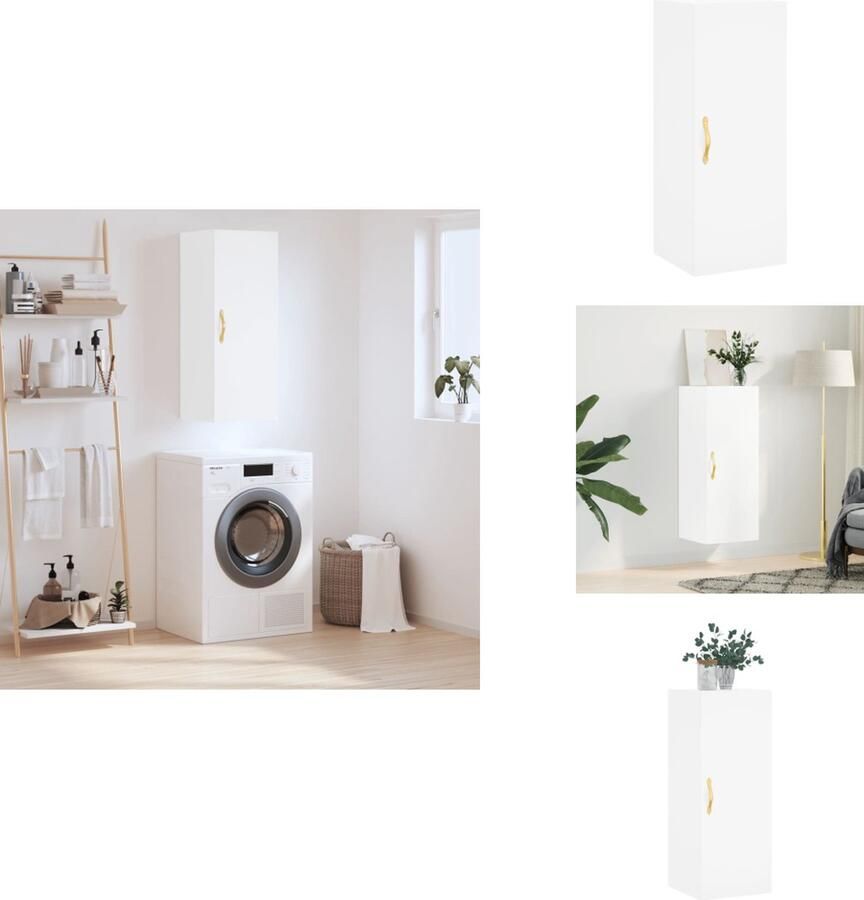 VidaXL Zwevende Hangkast Classic s Opbergkast 34.5 x 34 x 90 cm Wit Bewerkt Hout Keukenkast