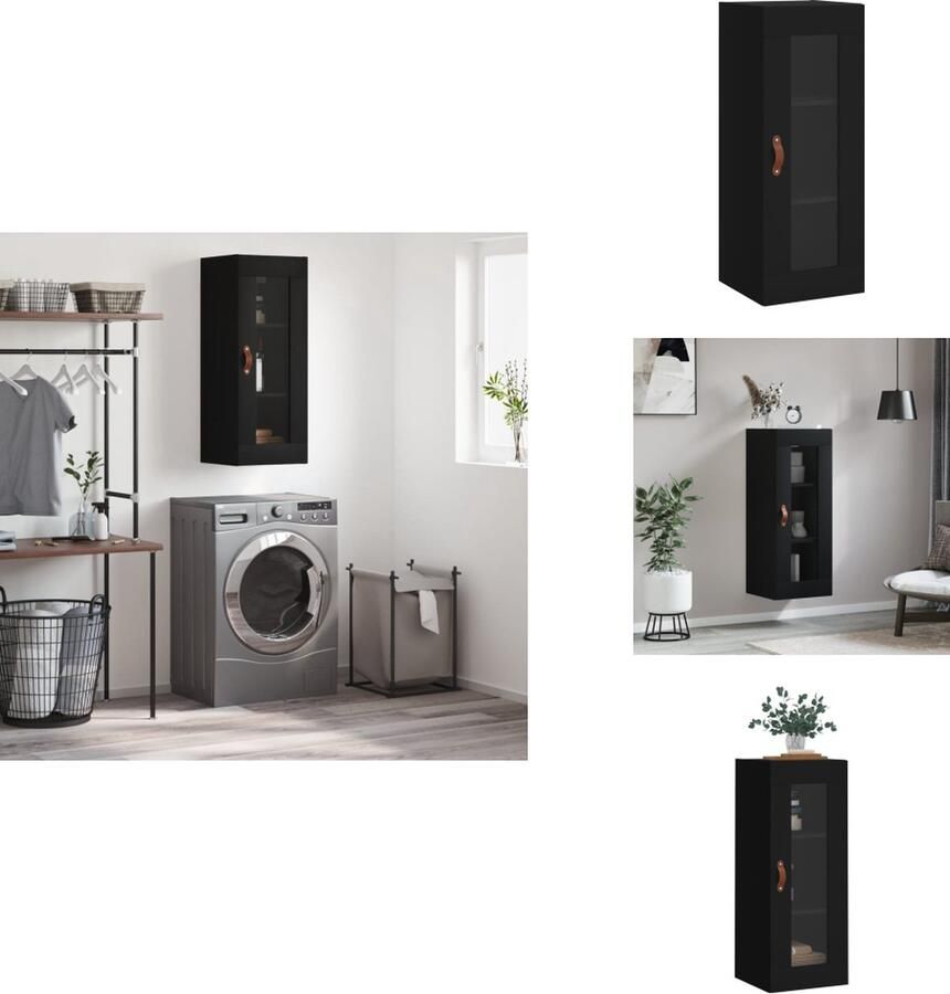 VidaXL Wandgemonteerde kast Zwart 34.5 x 34 x 90 cm Duurzaam materiaal Keukenkast