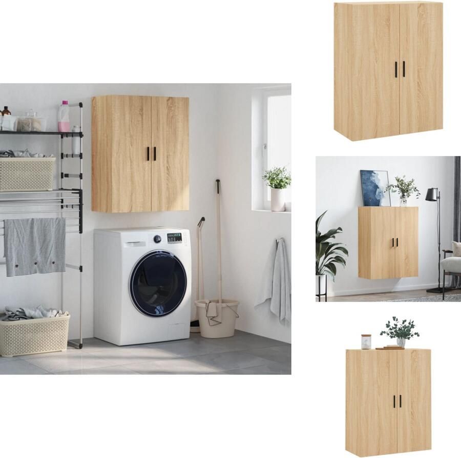 VidaXL Zwevende wandgemonteerde opbergkast Sonoma eiken 69.5 x 34 x 90 cm Duurzaam materiaal Voldoende opbergruimte Praktisch ontwerp Montage vereist Keukenkast