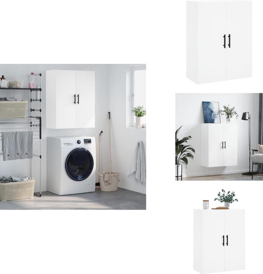 VidaXL Zwevende wandgemonteerde kast 69.5 x 34 x 90 cm wit bewerkt hout Keukenkast