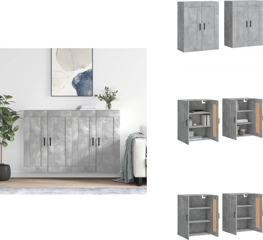The Living Store Hangkasten 2 st bewerkt hout betongrijs Wandkast Houten Kast Grijze Kast Bergruimte Opbergkast - Foto 5