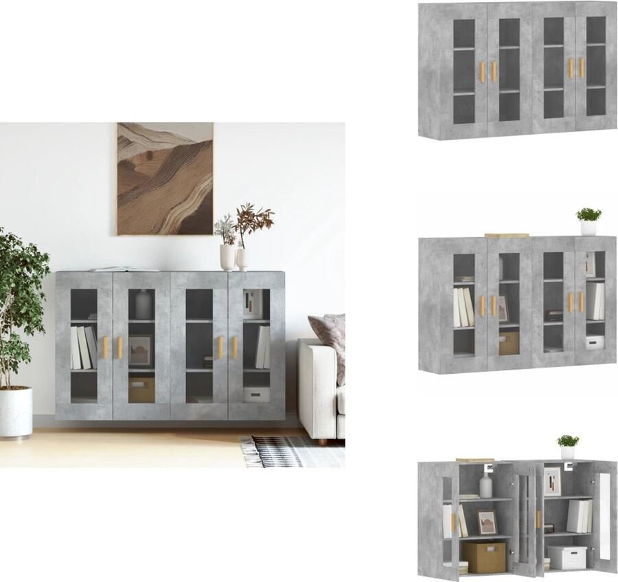 The Living Store Hangkasten 2 st bewerkt hout betongrijs Wandkast Houten Kast Grijze Kast Bergruimte Opbergkast - Foto 4