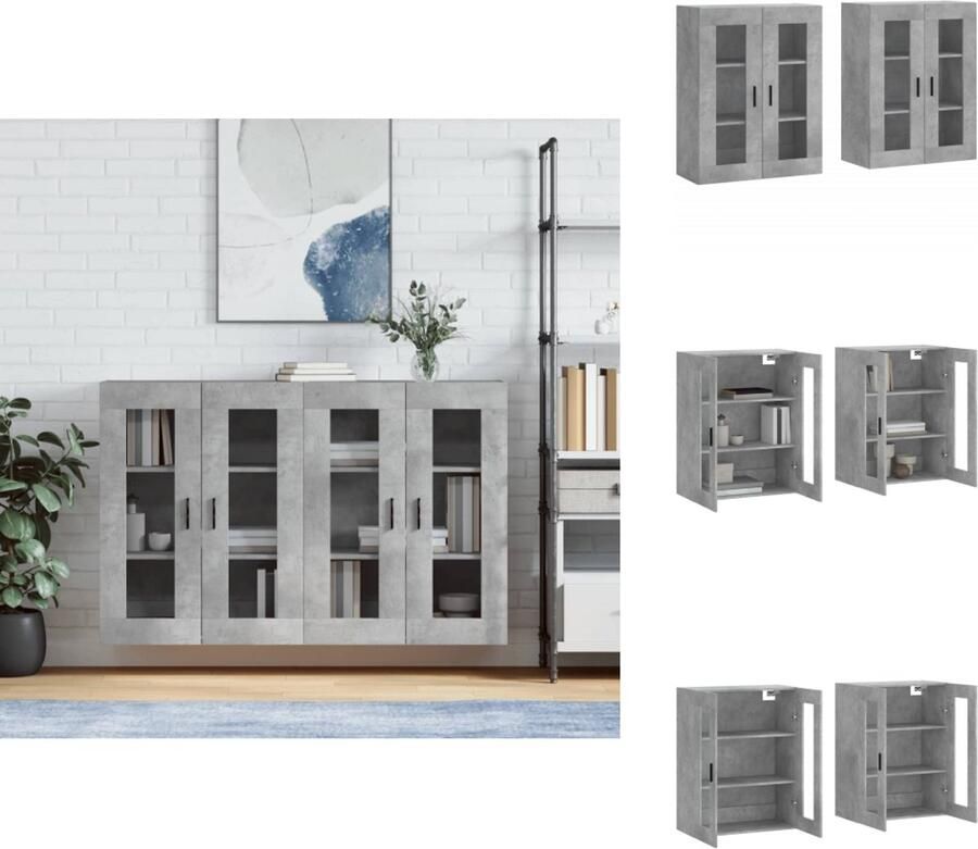 The Living Store Hangkasten 2 st bewerkt hout betongrijs Wandkast Houten Kast Grijze Kast Bergruimte Opbergkast - Foto 8
