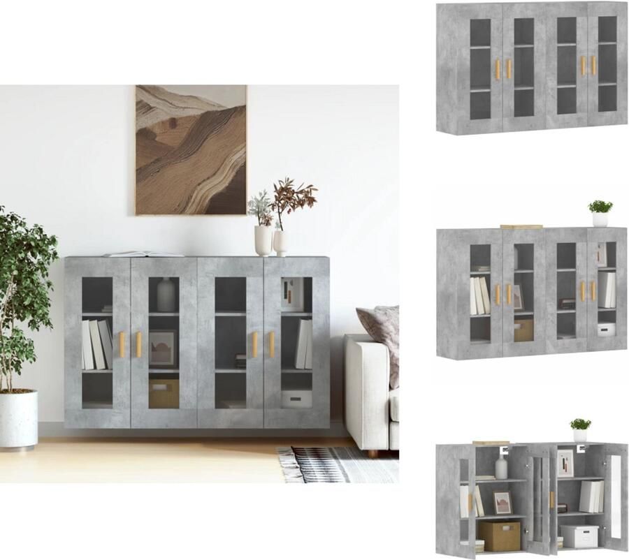 The Living Store Hangkasten 2 st bewerkt hout betongrijs Wandkast Houten Kast Grijze Kast Bergruimte Opbergkast - Foto 7