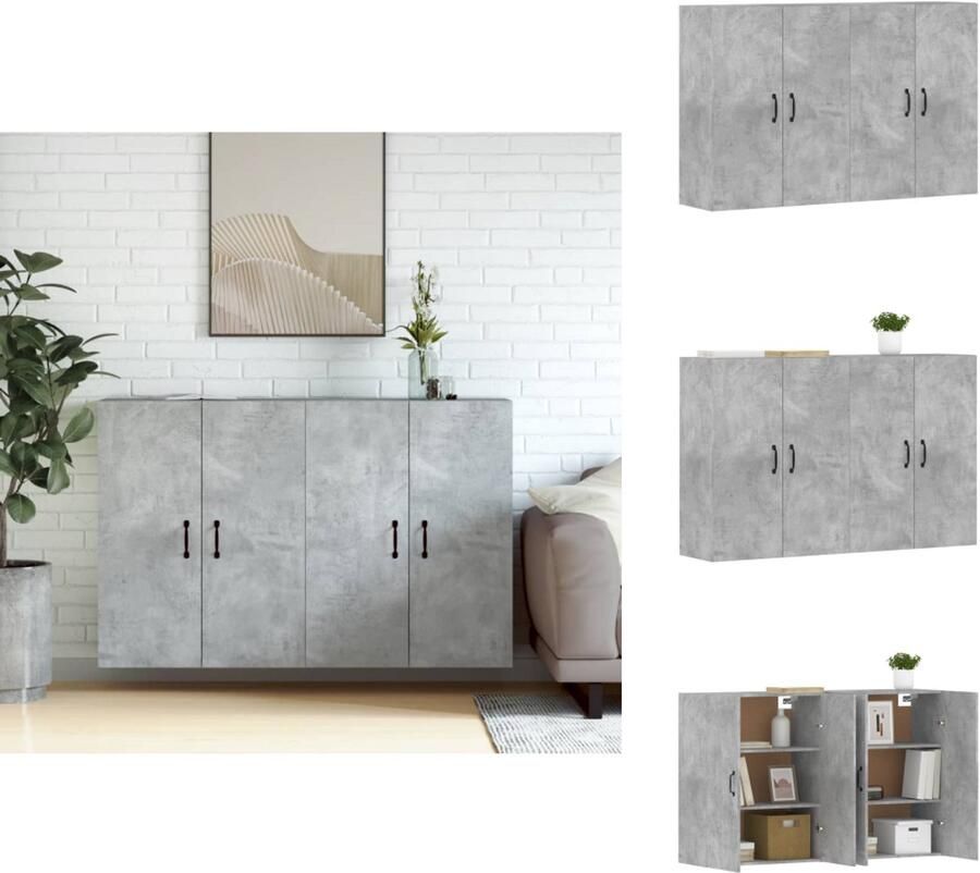 The Living Store Hangkasten 2 st bewerkt hout betongrijs Wandkast Houten Kast Grijze Kast Bergruimte Opbergkast - Foto 6