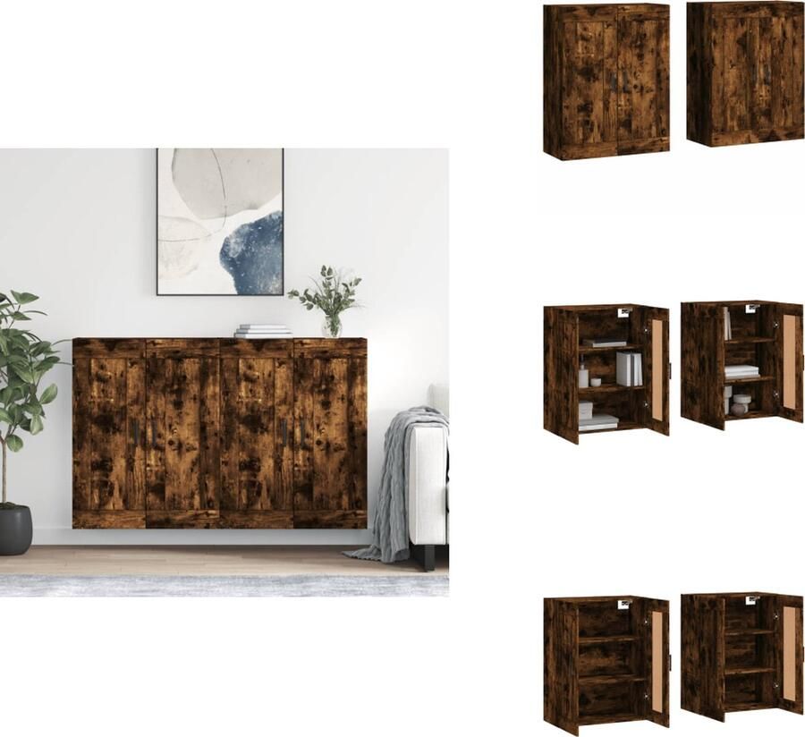 VidaXL Wandkast Wandkasten Hangkast Hangende Kast Hangkasten 2 st bewerkt hout gerookt eikenkleurig