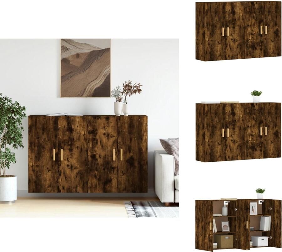 VidaXL Wandkast Wandkasten Hangkast Hangende Kast Hangkasten 2 st bewerkt hout gerookt eikenkleurig - Foto 2