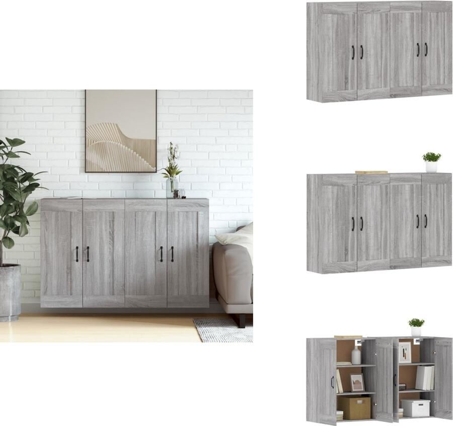VidaXL Wandkast Wandkasten Hangkast Hangende Kast Hangkasten 2 st bewerkt hout grijs sonoma eikenkleurig