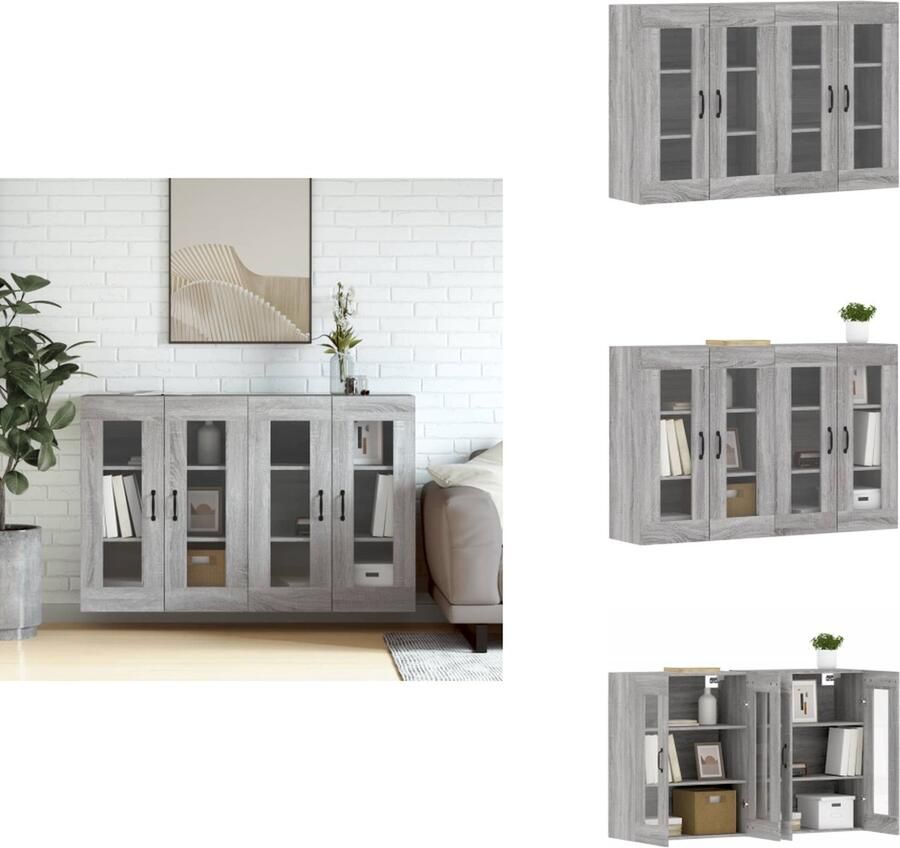 VidaXL Wandkast Wandkasten Hangkast Hangende Kast Hangkasten 2 st bewerkt hout grijs sonoma eikenkleurig