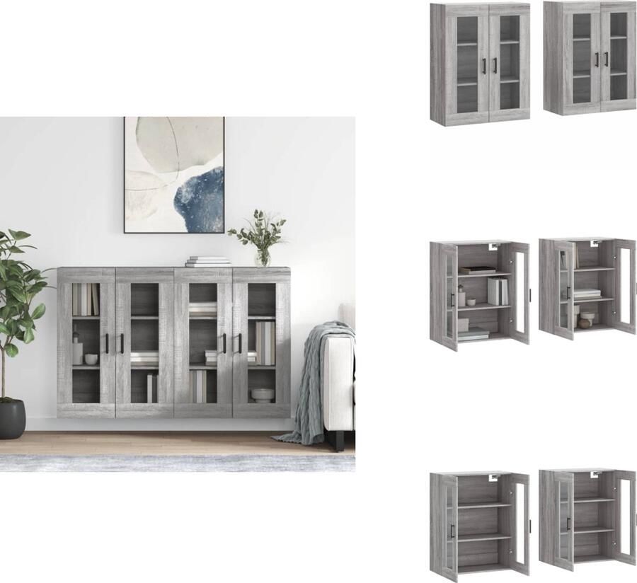 VidaXL Wandkast Wandkasten Hangkast Hangende Kast Hangkasten 2 st bewerkt hout grijs sonoma eikenkleurig