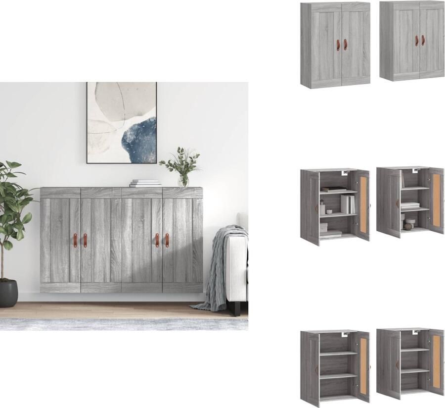 VidaXL Wandkast Wandkasten Hangkast Hangende Kast Hangkasten 2 st bewerkt hout grijs sonoma eikenkleurig