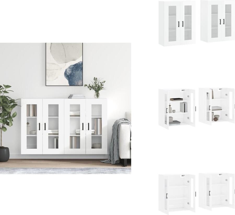 VidaXL Wandmeubel Hoogglans wit 69.5 x 34 x 90 cm Bewerkt hout en glas (set van 2) Keukenkast