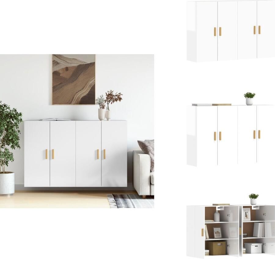 VidaXL Wandkast Wandkasten Hangkast Hangende Kast Hangkasten 2 st bewerkt hout hoogglans wit