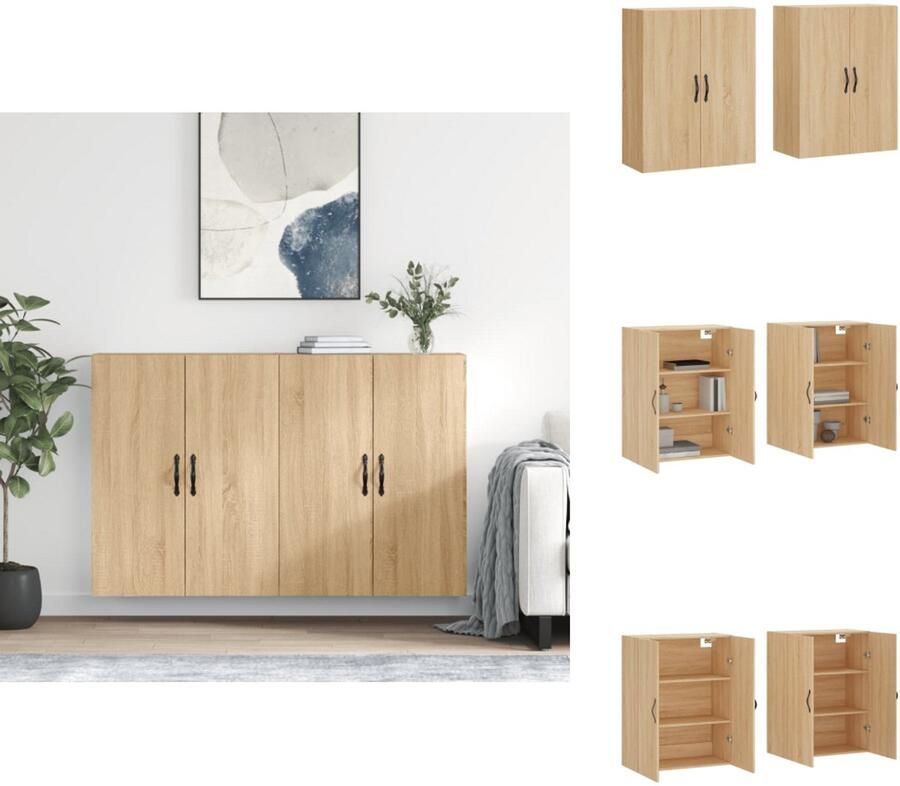 VidaXL Wandkast Wandkasten Hangkast Hangende Kast Hangkasten 2 st bewerkt hout sonoma eikenkleurig - Foto 3