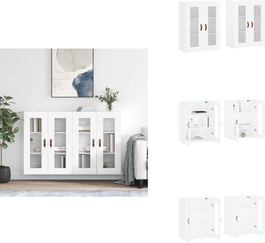 VidaXL Wandkast Praktische en Decoratieve Hangkast Afmetingen- 69.5 x 34 x 90 cm Ken- Glasdeur Kleur- Wit Materiaal- Hout en Glas Montage vereist Levering bevat- 2 x wandmeubel Keukenkast