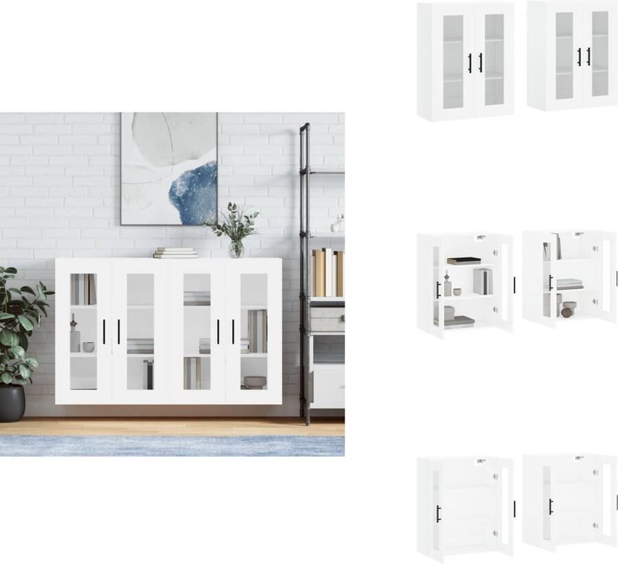 VidaXL Wandkast Praktische en Decoratieve Hangkast Afmetingen- 69.5 x 34 x 90 cm Ken- Glasdeur Kleur- Wit Materiaal- Hout en Glas Montage vereist Levering bevat- 2 x wandmeubel Keukenkast - Foto 2
