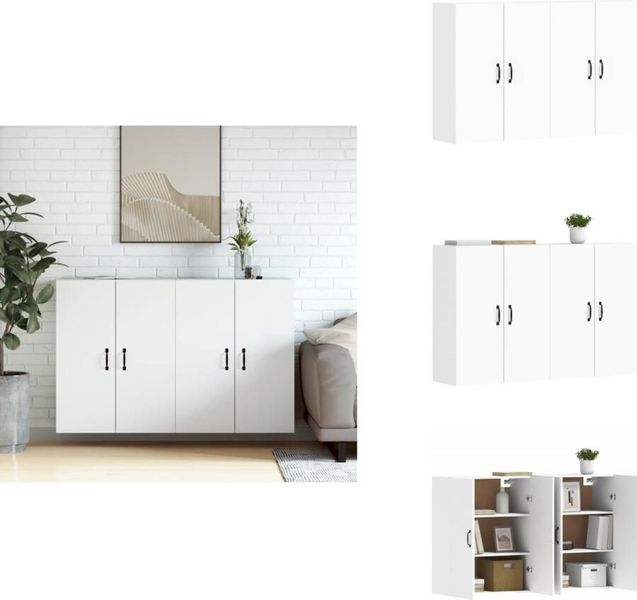 VidaXL Wandkast Wandkasten Hangkast Hangende Kast Hangkasten 2 st bewerkt hout wit