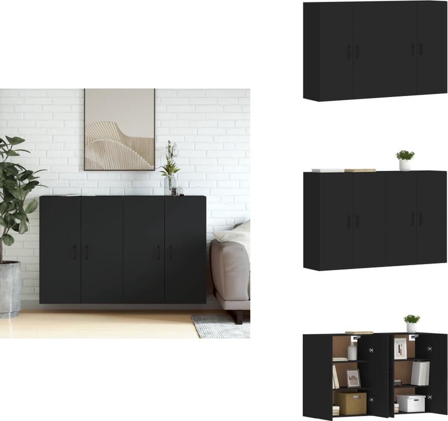 VidaXL Wandkast Wandkasten Hangkast Hangende Kast Hangkasten 2 st bewerkt hout zwart