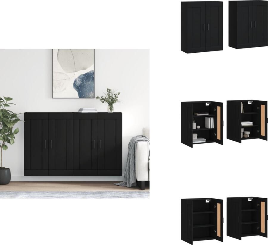 VidaXL Wandkast Wandkasten Hangkast Hangende Kast Hangkasten 2 st bewerkt hout zwart